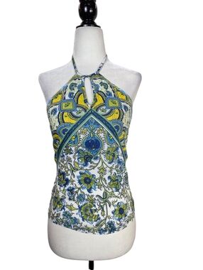 Morgan de Toi Blue, Yellow & Green Halter Floral Camisole